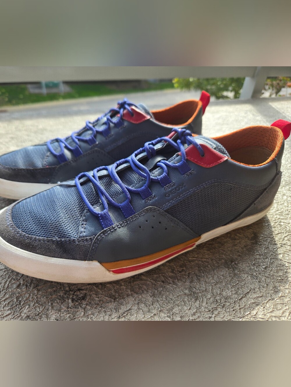 Geox Men’s Dark Blue Sneakers with Orange and Red Accents